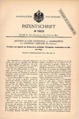 Original Patent - A.E. Cromarias dans Chamalieres , 1893 , Dispositif pour la bière , alcool , Clermont Ferrand !!!