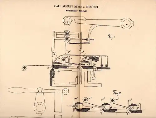 Original Patent -  Carl August Beyer in Einsiedel b. Chemnitz , 1886 , mechanischer Wirkstuhl , Strickerei !!!