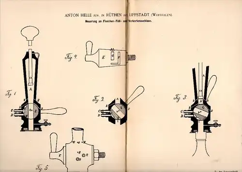 Original Patent - Anton Helle in Rüthen b. Lippstadt , 1885 , Zapfhahn , Kork , Kneipe , Brauerei , Soest !!!