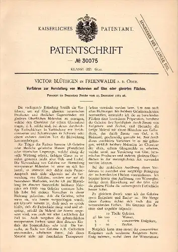 Original Patent - Victor Blüthgen in Freienwalde a.d. Oder , 1883 , MAlerei auf Glas , Maler , Kunst !!!