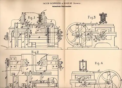 Original Patent - Jacob Schweizer in Soleure / Solothurn , 1884 , Automatische Graviermaschine , Gravur , Druckerei !!