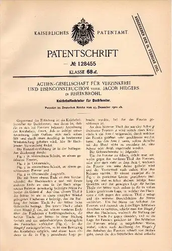 Original Patent - Jacob Hilgers in Rheinbrohl , 1900 , Dachfenster - Feststeller , Dach , Fensterbau , Neuwied !!!