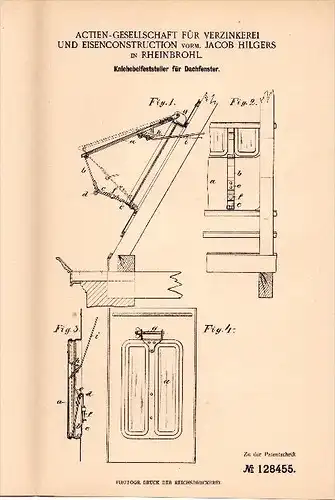 Original Patent - Jacob Hilgers in Rheinbrohl , 1900 , Dachfenster - Feststeller , Dach , Fensterbau , Neuwied !!!