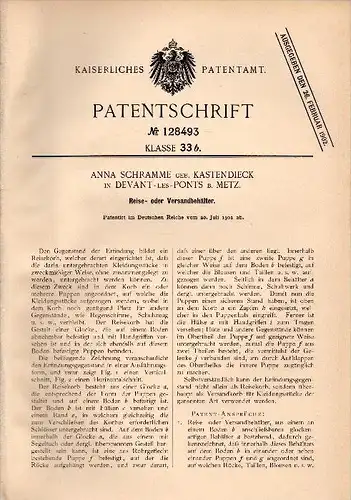 Original Patent - Anna Schramme dans Devant les Ponts à Metz , 1901 , Contenants de voyage pour les vêtements !!!