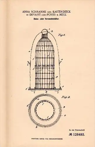 Original Patent - Anna Schramme dans Devant les Ponts à Metz , 1901 , Contenants de voyage pour les vêtements !!!