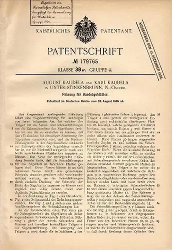 Original Patentschrift - A. Kaudela in Unterstinkenbrunn b. Mistelbach , 1905 , Bandsäge , Säge , Sägewerk , Schreiner !