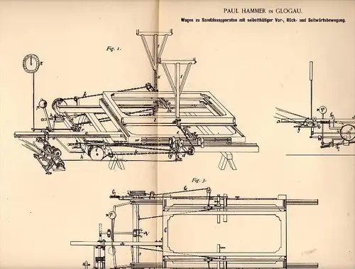 Original Patentschrift - Paul Hammer in Glogau / G&#322;ogów , 1889 , Apparat zum Blasen mit Sand , Bildhauer , Steinmet