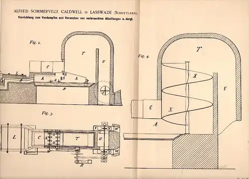 Original Patentschrift - A. Sommerville Caldwell in Lasswade , Scotland , 1892 , Apparatus for evaporation of alkalis !!