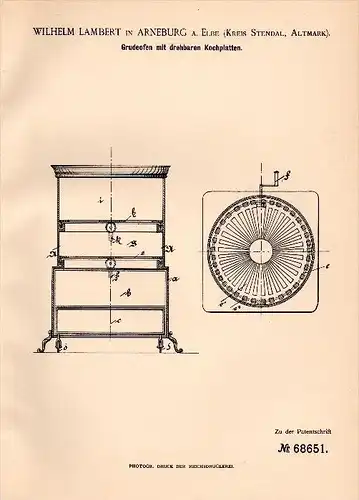 Original Patentschrift - Wilhelm Lambert in Arneburg a. Elbe , 1892 , Grudeofen , Heizungsbau , Ofen , Heizung !!!