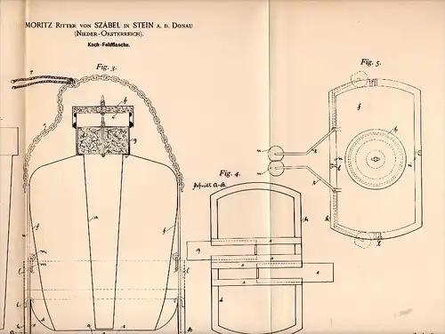 Original Patentschrift - Moritz Ritter von Szabel in Stein a.d. Donau , 1892 , Koch - Feldflasche , Krems !!!