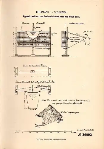 Original Patentschrift - Thomany in Schrimm / &#346;rem , 1886 , Apparat zum Freihand - Zeichnen , Maler !!!
