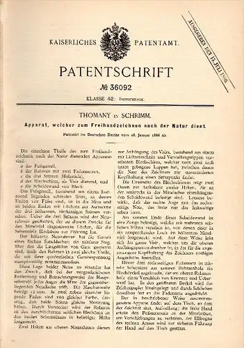 Original Patentschrift - Thomany in Schrimm / &#346;rem , 1886 , Apparat zum Freihand - Zeichnen , Maler !!!