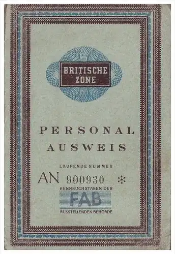 Ausweis - Britische Zone , illegaler Grenzübertritt , Castrop - Rauxel 1948, Grenze , Polizei , Marienborn , Sommersdorf