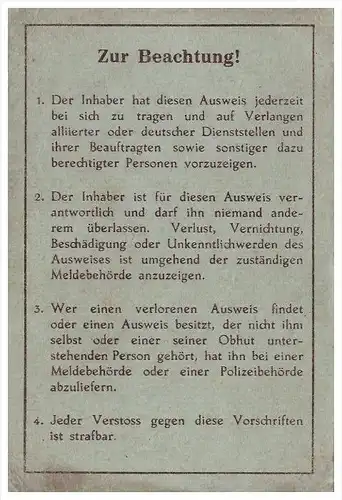 Ausweis - Britische Zone , illegaler Grenzübertritt , Castrop - Rauxel 1948, Grenze , Polizei , Marienborn , Sommersdorf