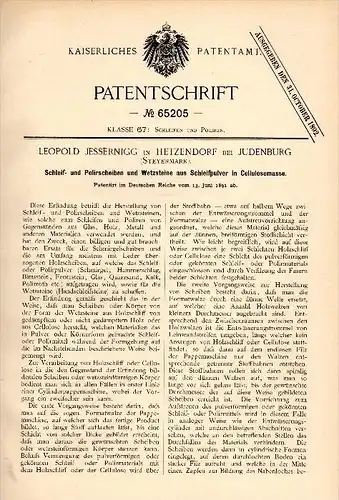 Original Patentschrift - Leopold Jessernigg in Hetzendorf bei Judenburg , 1891 , Schleifmaschine, Fohnsdorf , Steiermark
