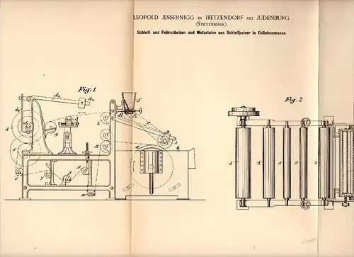 Original Patentschrift - Leopold Jessernigg in Hetzendorf bei Judenburg , 1891 , Schleifmaschine, Fohnsdorf , Steiermark