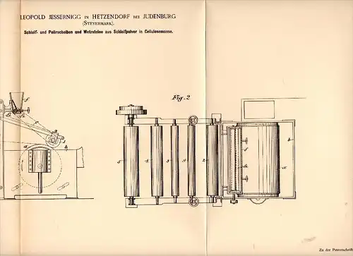 Original Patentschrift - Leopold Jessernigg in Hetzendorf bei Judenburg , 1891 , Schleifmaschine, Fohnsdorf , Steiermark