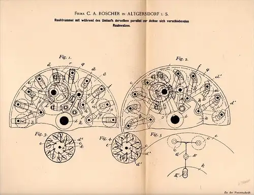 Original Patentschrift - C.A. Roscher in Altgersdorf b. Neugersdorf i.S., 1898 , Rauhtrommel , Färberei , Bleichen !!!