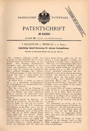 Original Patentschrift -  F. Hallström in Nienburg a.d. Saale , 1895 , Umlaufberieselung für Verdampfer , Zuckerfabrik !