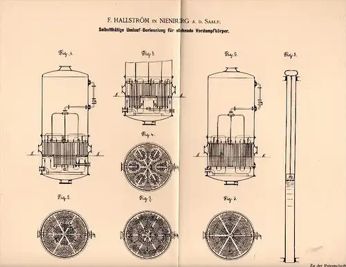 Original Patentschrift -  F. Hallström in Nienburg a.d. Saale , 1895 , Umlaufberieselung für Verdampfer , Zuckerfabrik !