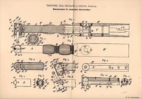 Original Patentschrift - Theophil Dill - Richard in Liestal , 1895 , Bohrmaschine für Zahnarzt , Arzt , Zahn !!!