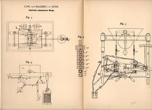Original Patentschrift - Carl von Balzberg in Ischl , 1894 , elektrisch - automatische Waage , Bad Ischl !!!