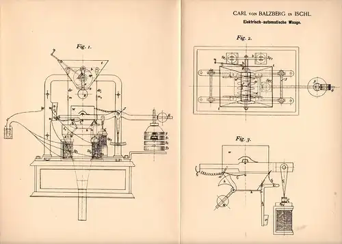 Original Patentschrift - Carl von Balzberg in Ischl , 1894 , elektrisch - automatische Waage , Bad Ischl !!!