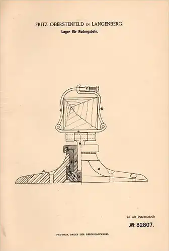 Original Patentschrift -  Fritz Oberstenfeld in Langenberg , 1895 , Lager für Rudergabeln , Ruder , Ruderboot , Boot !!!