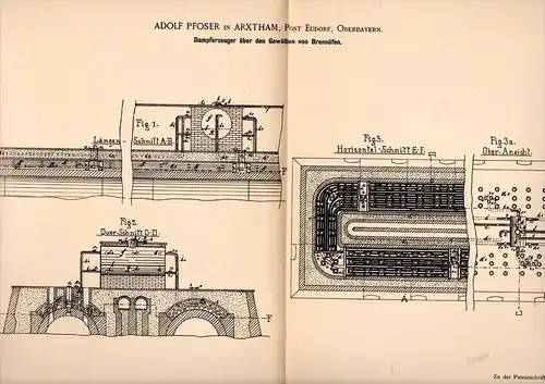 Original Patentschrift - Adolf Pfoser in Arxtham b. Höslwang , 1894 , Dampferzeuger für Brennofen , Cement , Eudorf !