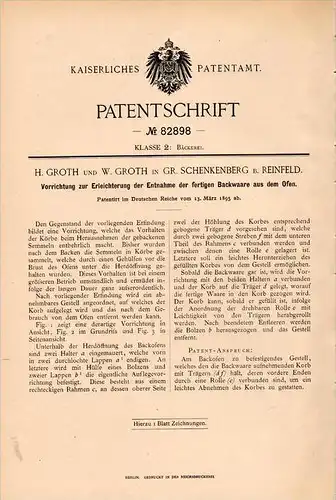 Original Patentschrift - H. Groth in Groß Schenkenberg b. Reinfeld , 1895 , Backofen - Vorrichtung , Bäckerei , Bäcker !
