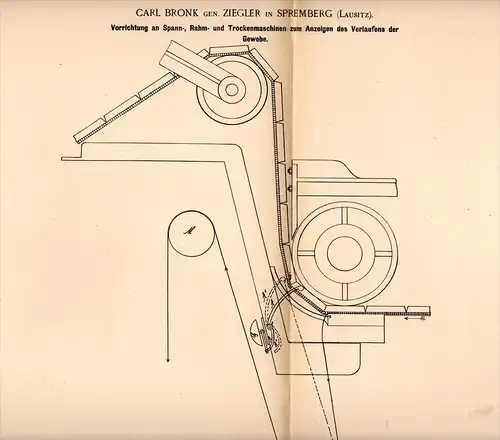 Original Patentschrift -  Carl Bronk in Spremberg , 1892 , Apparat für Trockenmaschine , Gewebe , Textilien !!!
