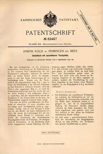 Original Patentschrift - J. Roch dans Insmingen / Insming , 1891 , Table tirer, de l'école , Moselle , Albestroff !!!