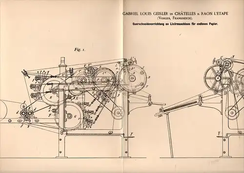 Original Patentschrift -L. Geisler dans Chatelles à Raon-l’Étape , 1894 , Décision machine pour le papier !!