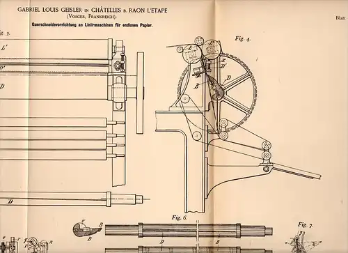 Original Patentschrift -L. Geisler dans Chatelles à Raon-l’Étape , 1894 , Décision machine pour le papier !!