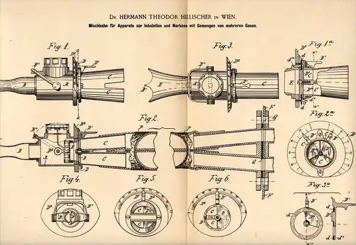 Original Patentschrift- Dr. H. Hillischer in Wien ,1890,Apparat zur Narkose und Inhalation , Arzt , Krankenhaus , Klinik