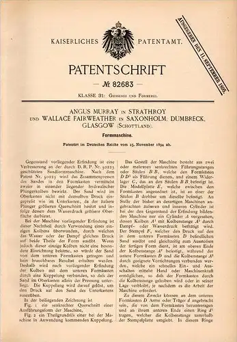 Original Patentschrift -W. Fairweather in Saxonholm , Dumbreck ,1894, Molding machine, mechanical engineering , Stratroy