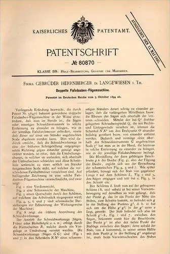 Original Patentschrift - Gebr. Herrnberger in Langewiesen i. Th., 1894 , Faßdauben - Fügemaschine , Tischlerei , Ilmenau