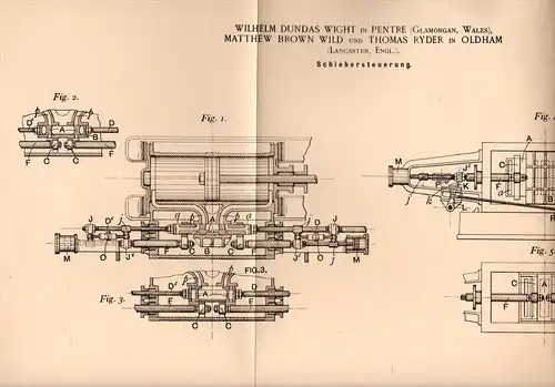 Original Patentschrift - W. Wight in Pentre , Wales , 1895 , control of steam engine , M. Wild , T. Ryder in Lancaster !