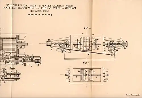 Original Patentschrift - W. Wight in Pentre , Wales , 1895 , control of steam engine , M. Wild , T. Ryder in Lancaster !