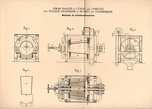 Original Patentschrift - O. Haacke in Zabeltitz und Großenhain , 1894 , Getreide - Schälmaschine , Mühle , Mülbitz !!!