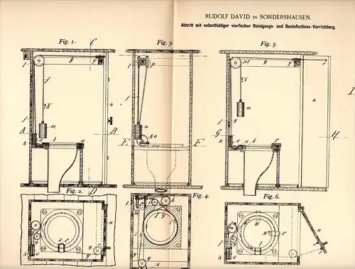 Original Patentschrift - R. David in Sondershausen i. Th., 1892 , Toilette mit Reinigung und Desinfektion , WC , toilet