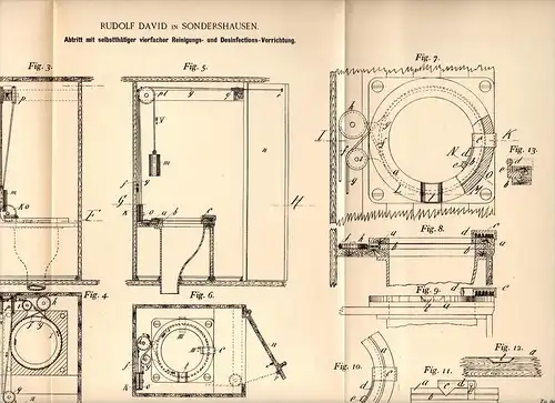 Original Patentschrift - R. David in Sondershausen i. Th., 1892 , Toilette mit Reinigung und Desinfektion , WC , toilet