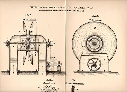 Original Patentschrift - Paul Schütze in Oggersheim i. Pfalz , 1893 , Ringdüsenventilator , Gebläse , Turbine !!!