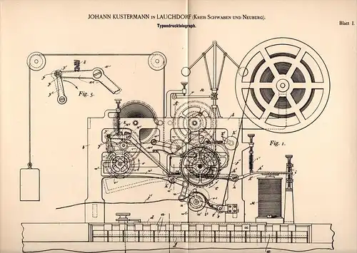 Original Patentschrift - J. Kustermann in Lauchdorf , Kr. Schwaben , 1892 , Typen - Telegraph , Telegraphie , Baisweil !