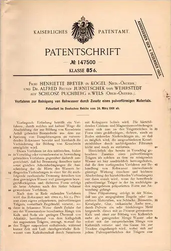 Original Patentschrift - Dr. A. Ritter Jurnitschek von Wehrstedt auf Schloß Puchberg b. Wels , 1901 , H. Breyer in Kogel