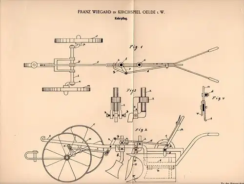 Original Patentschrift - Franz Wiegard in Oelde i.W., 1902 , Kehrpflug , Landwirtschaft , Agrar , Pflug , Kirchspiel !!!
