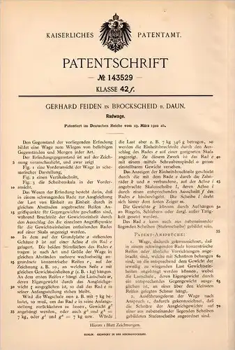 Original Patentschrift - G. Feiden in Brockscheid b. Daun , 1902 , Radwage , Wage , Wiegen !!!