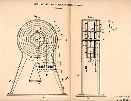 Original Patentschrift - G. Feiden in Brockscheid b. Daun , 1902 , Radwage , Wage , Wiegen !!!