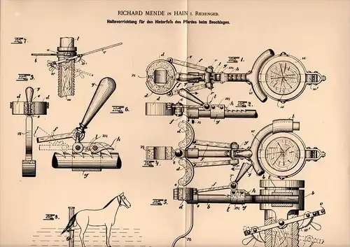 Original Patentschrift - R. Mende in Hain / Przesieka , 1901 , Apparat für Pferde , Podgórzyn , Giersdorf , Pferd !!!