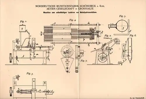 Original Patentschrift - Munitionsfabrik Schönebeck a. Elbe , 1898 , Lackierung von Patronen , Munition , Groß Salze !!!